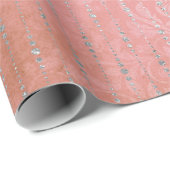 Koraalzilver Peach Grey Metallic Pink Stripes Stip Cadeaupapier (Rol Hoek)