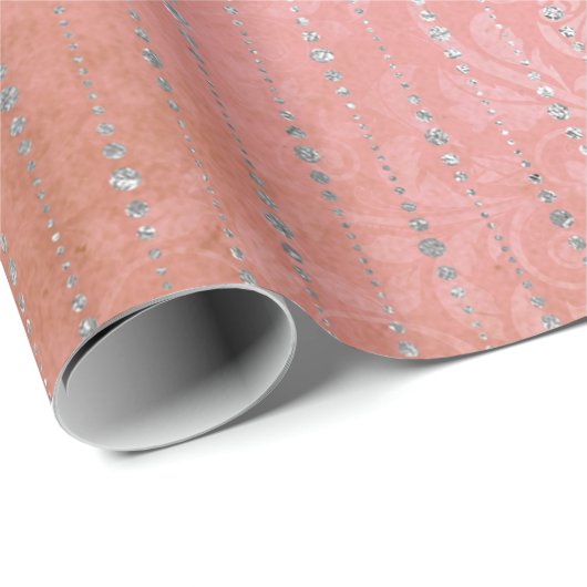 Koraalzilver Peach Grey Metallic Pink Stripes Stip Cadeaupapier (Rol Hoek)