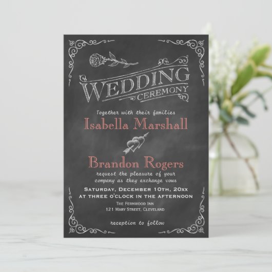 Koral Chalkboard Weddenschap Kaart (Staand voorkant)