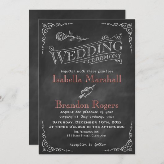 Koral Chalkboard Weddenschap Kaart (Voorkant / Achterkant)