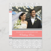 Koral Damask Foto Wedding Vow Renewal Uitnodiginge Kaart (Voorkant / Achterkant)