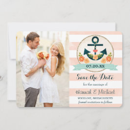 KORAL EN NAVY BLAUTICAL ANCHOR BEWAREN DE DATUM SAVE THE DATE