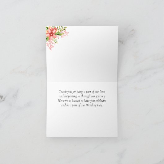 Koral Floral Wedding Dank je Bedankkaart (Binnen)