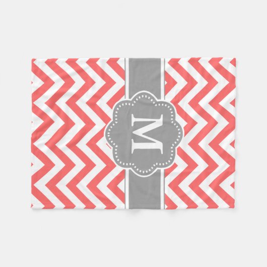 Koral Gray Chevron Monogram Blanket Fleece Deken (Voorkant (Horizontaal))