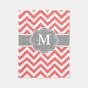 Koral Gray Chevron Monogram Blanket Fleece Deken