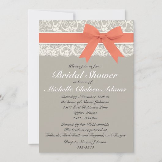 Koral Gray Lace Bridal Shower Kaart (Voorkant)