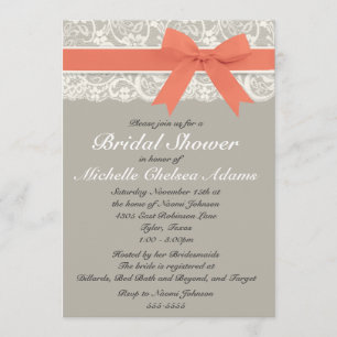 Koral Gray Lace Bridal Shower Kaart