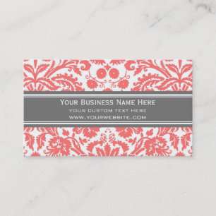 Koral Grey Damask Floral Visitekaartjes