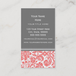 Koral Grey Damask Floral Visitekaartjes