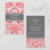 Koral Grey Damask Floral Visitekaartjes (Voorkant / Achterkant)