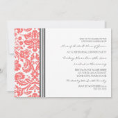 Koral Grey Damask Rehearsal Dinner Party Kaart (Achterkant)