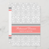 Koral Grey Damask Rehearsal Dinner Party Kaart (Voorkant / Achterkant)