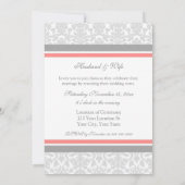 Koral Grey Damask Wedding Vow Renewal Uitnodiginge Kaart (Achterkant)