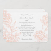 Koral Grey  Floral Wedding Kaart (Voorkant / Achterkant)