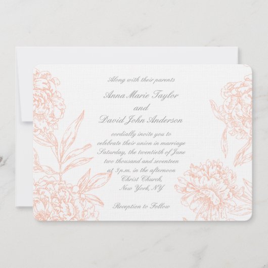Koral Grey  Floral Wedding Kaart (Voorkant)
