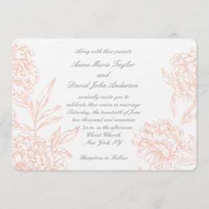 Koral Grey  Floral Wedding Kaart