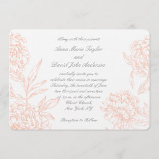 Koral Grey  Floral Wedding Kaart