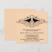 Koral Love Bird Swirls Wedding Invitation Kaart (Voorkant / Achterkant)