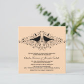 Koral Love Bird Swirls Wedding Invitation Kaart (Staand voorkant)