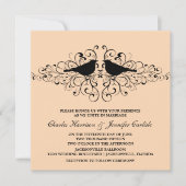 Koral Love Bird Swirls Wedding Invitation Kaart (Voorkant)