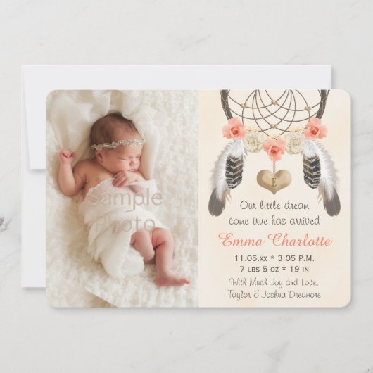 Koral Mint Boho Dreamweaver Birth Announement Aankondiging (Voorkant)