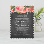 Koral Peonie Chalkboard Weddenschap Kaart (Staand voorkant)