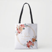 Koral Sienna Waterverf Floral Monogram Wreath Tote Bag (Voorkant)