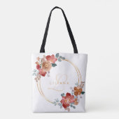 Koral Sienna Waterverf Floral Monogram Wreath Tote Bag (Achterkant)