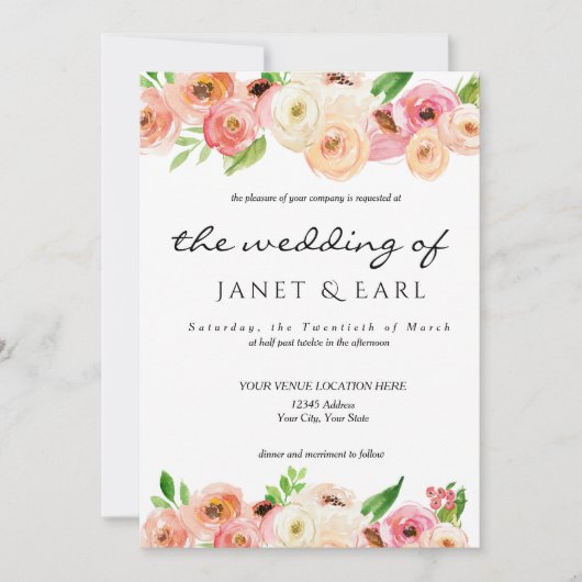 Koral Spring Floral Wedding Leaf Invitation Kaart (Voorkant)
