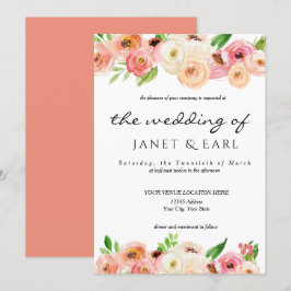 Koral Spring Floral Wedding Leaf Invitation Kaart