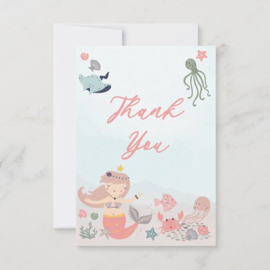 Koral Sweet Mermaid Zee Girl Baby shower Dank je Bedankkaart (Voorkant)