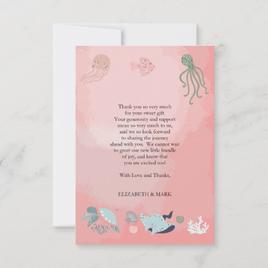 Koral Sweet Mermaid Zee Girl Baby shower Dank je Bedankkaart (Achterkant)