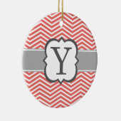 Koral White Monogram Letter Y Chevron Keramisch Ornament (Rechts)