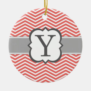 Koral White Monogram Letter Y Chevron Keramisch Ornament