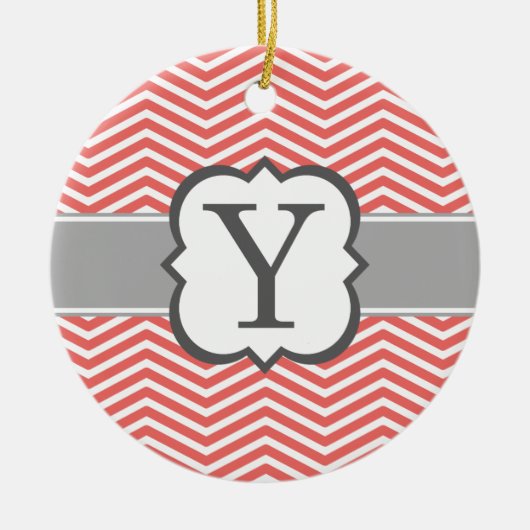 Koral White Monogram Letter Y Chevron Keramisch Ornament (Voorkant)