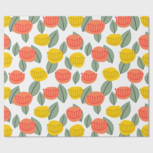 Koralen en goudbloemen cadeaupapier (Vlak)