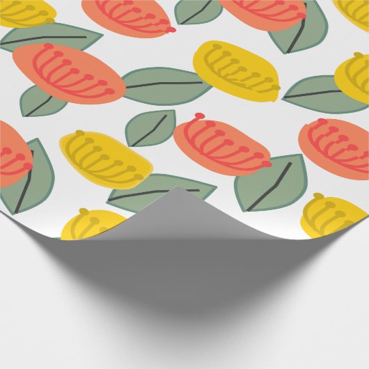 Koralen en goudbloemen cadeaupapier (Hoek)