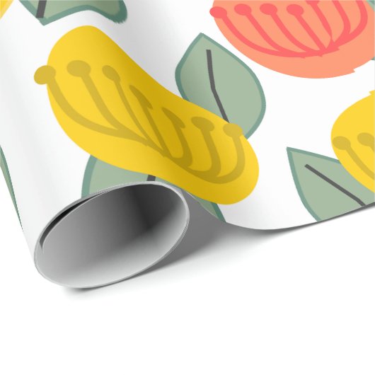 Koralen en goudbloemen cadeaupapier (Rol Hoek)