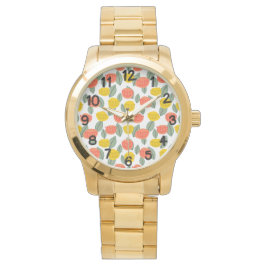 Koralen en goudbloemen horloge