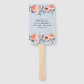 Koralen en mosterd Blauwe Floral Wedding Hand Fan Handwaaier (Achterkant)