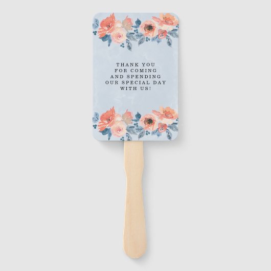 Koralen en mosterd Blauwe Floral Wedding Hand Fan Handwaaier (Achterkant)