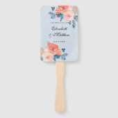 Koralen en mosterd Blauwe Floral Wedding Hand Fan Handwaaier (Voorkant)