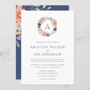 Koralen en zeemuizen Monogram Waterverf bruiloft Kaart