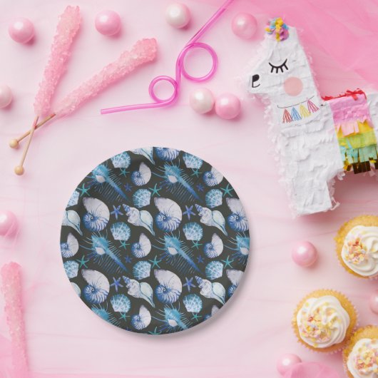 Koralen met schelpenpatroon papieren bordje (Feest)