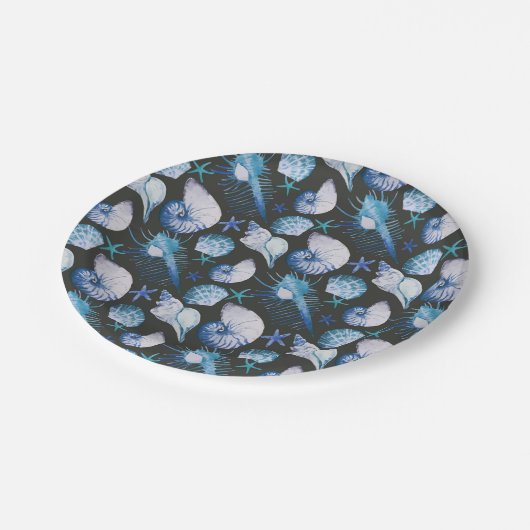 Koralen met schelpenpatroon papieren bordje (Gekanteld)