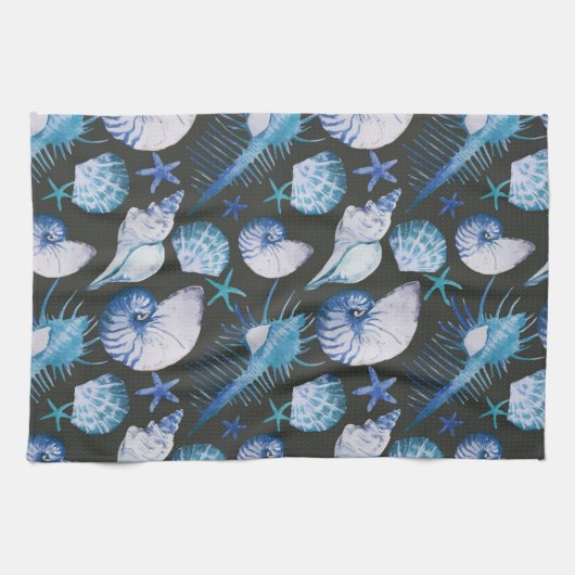 Koralen met schelpenpatroon theedoek (Horizontaal)