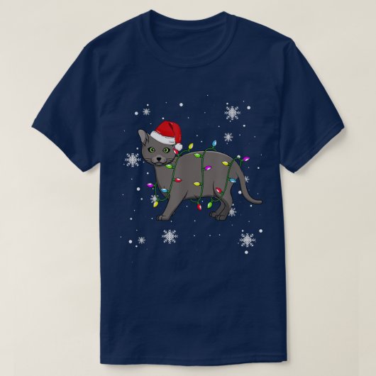 Korat Cat Christmas Lights Christmas Cat Santa hat T-shirt (Design voorkant)