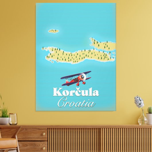 Korčula Kroatië-kaart Canvas Afdruk (Insitu (Woonkamer))
