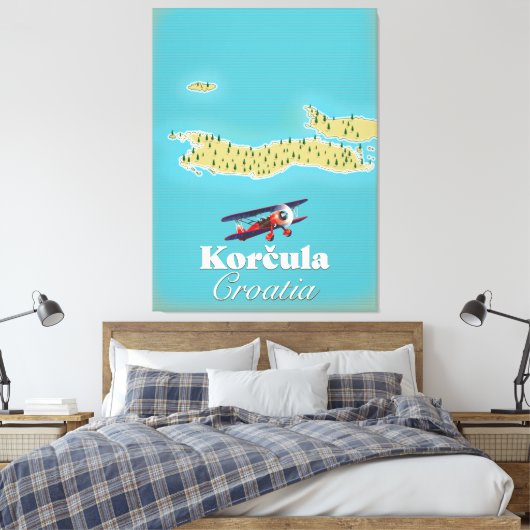 Korčula Kroatië-kaart Canvas Afdruk (Insitu (Slaapkamer))