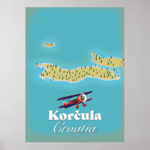 Korčula Kroatië-kaart Poster